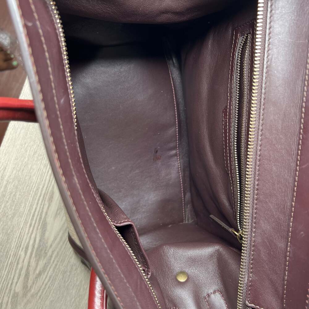 Authentic CELINE Oatmeal Brown burgundy canvas & leather MINI LUGGAGE Tote Bag - Picture 8 of 10
